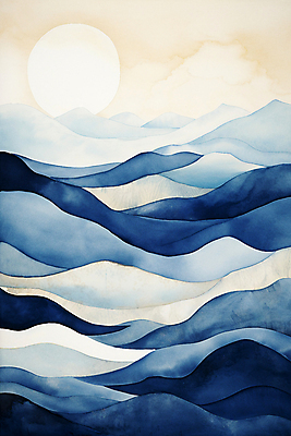 JPG 구름 백그라운드 일러스트 자연 하늘 수채화 풍경 사람없음 태양 산맥 국내일러스트 AI일러스트 AI콘텐츠 자연요소 산 생태계 파일형식