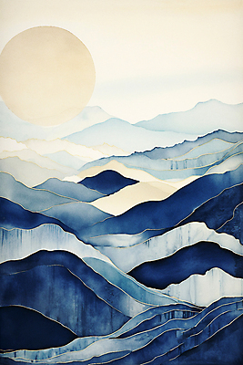 JPG 구름 백그라운드 일러스트 자연 하늘 수채화 풍경 사람없음 태양 산맥 국내일러스트 AI일러스트 AI콘텐츠 자연요소 산 생태계 파일형식