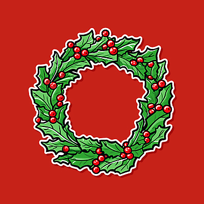 열매 스티커 크리스마스 일러스트 사람없음 장식 빨간색 오브젝트 크리스마스리스 국내일러스트 AI파일 식물 기념일 컬러 화환 파일형식 벡터