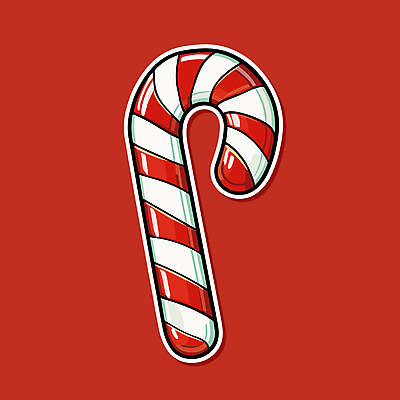 스티커 크리스마스 일러스트 지팡이 사람없음 장식 빨간색 오브젝트 지팡이사탕 국내일러스트 AI파일 기념일 컬러 사탕 파일형식 벡터
