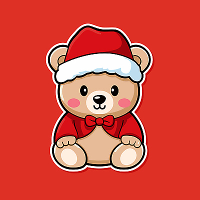 스티커 일러스트 산타모자 사람없음 장식 빨간색 귀여움 곰인형 오브젝트 국내일러스트 AI파일 모자_잡화 인형 컬러 컨셉 크리스마스 파일형식 벡터