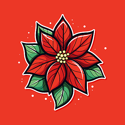 스티커 크리스마스 일러스트 사람없음 장식 빨간색 오브젝트 포인세티아 국내일러스트 AI파일 기념일 꽃 컬러 파일형식 벡터