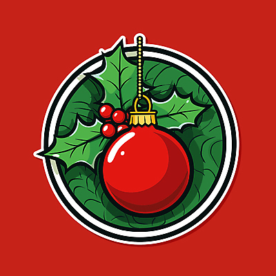 스티커 크리스마스 일러스트 사람없음 장식 빨간색 원형 오브젝트 오너먼트 국내일러스트 AI파일 도형 기념일 컬러 크리스마스장식 파일형식 벡터