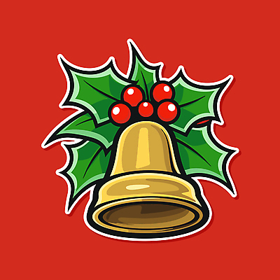 스티커 크리스마스 일러스트 사람없음 장식 빨간색 오브젝트 징글벨 크리스마스종 호랑가시나무열매 국내일러스트 AI파일 기념일 열매 컬러 종 파일형식 벡터
