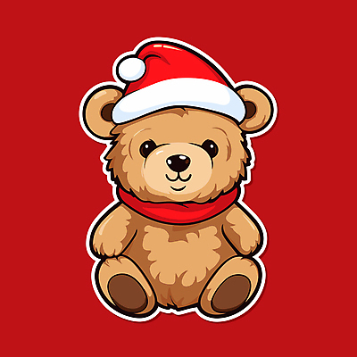 스티커 일러스트 산타모자 사람없음 장식 빨간색 곰인형 오브젝트 국내일러스트 AI파일 모자_잡화 인형 컬러 크리스마스 파일형식 벡터