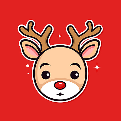 스티커 일러스트 사람없음 장식 빨간색 루돌프 오브젝트 크리스마스캐릭터 일러캐릭터 AI파일 캐릭터 컬러 크리스마스 사슴 파일형식 벡터