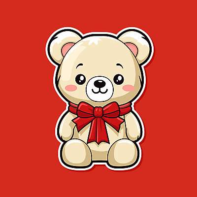 리본 스티커 크리스마스 일러스트 사람없음 장식 빨간색 곰인형 오브젝트 국내일러스트 AI파일 기념일 인형 컬러 파일형식 벡터