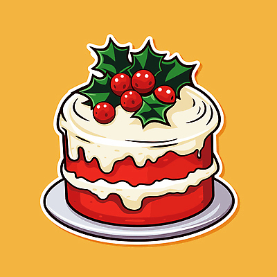 스티커 크리스마스 일러스트 사람없음 장식 노란색 케이크 오브젝트 국내일러스트 AI파일 기념일 컬러 디저트 파일형식 벡터