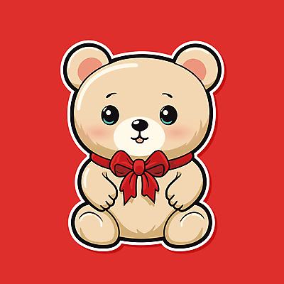리본 스티커 크리스마스 일러스트 사람없음 장식 빨간색 곰인형 오브젝트 국내일러스트 AI파일 기념일 인형 컬러 파일형식 벡터