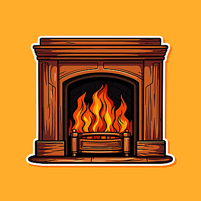 스티커 크리스마스 일러스트 불 사람없음 장식 노란색 난로 오브젝트 벽난로 국내일러스트 AI파일 자연요소 기념일 컬러 난방기 파일형식 벡터