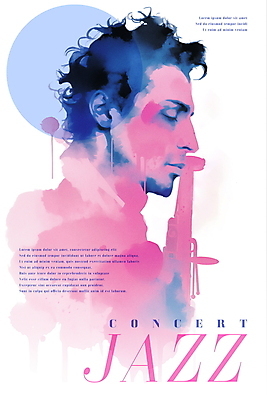 PSD 남자 포스터 예술 분홍색 일러스트 수채화 한명 상반신 성인 공연 초대장 번짐 재즈 성인남자한명만 국내일러스트 1 음악 컬러 카드_감사 사람 이벤트 남자한명만 성인남자만 파일형식 효과