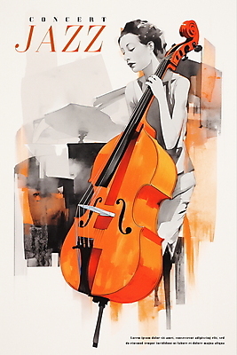 전신 PSD 여자 포스터 예술 연주 일러스트 수채화 한명 성인 주황색 공연 초대장 번짐 재즈 콘트라베이스 성인여자한명만 국내일러스트 1 음악 컬러 현악기 카드_감사 사람 이벤트 여자한명만 성인여자만 파일형식 효과