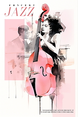 PSD 여자 남자 포스터 예술 분홍색 일러스트 수채화 상반신 성인 두명 공연 초대장 번짐 첼로 재즈 성인만 국내일러스트 음악 컬러 카드_감사 사람 이벤트 파일형식 찰현악기 효과