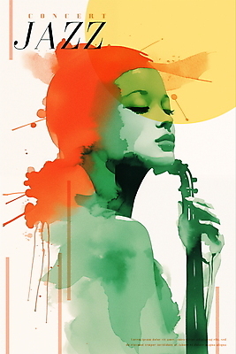 PSD 여자 포스터 예술 일러스트 수채화 한명 상반신 성인 초록색 공연 초대장 번짐 재즈 성인여자한명만 국내일러스트 1 음악 컬러 카드_감사 사람 이벤트 여자한명만 성인여자만 파일형식 효과