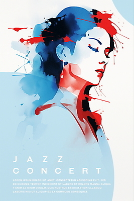 PSD 여자 포스터 예술 일러스트 수채화 한명 상반신 성인 파란색 공연 초대장 번짐 재즈 성인여자한명만 국내일러스트 1 음악 컬러 카드_감사 사람 이벤트 여자한명만 성인여자만 파일형식 효과