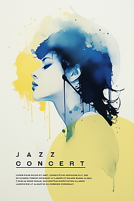 PSD 여자 포스터 예술 일러스트 수채화 한명 상반신 성인 노란색 공연 초대장 번짐 재즈 성인여자한명만 국내일러스트 1 음악 컬러 카드_감사 사람 이벤트 여자한명만 성인여자만 파일형식 효과