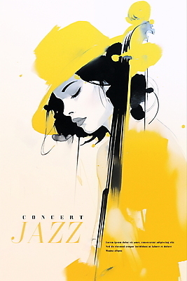 PSD 여자 포스터 예술 일러스트 수채화 한명 상반신 성인 노란색 공연 초대장 번짐 재즈 성인여자한명만 국내일러스트 1 음악 컬러 카드_감사 사람 이벤트 여자한명만 성인여자만 파일형식 효과