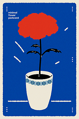 디자인 꽃 화분 일러스트 사람없음 파란색 꽃병 심플 엽서 미니멀 국내일러스트 AI파일 카드프레임 식물 컬러 프레임 편지 파일형식 벡터