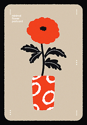 디자인 꽃 화분 일러스트 사람없음 빨간색 꽃병 심플 엽서 미니멀 국내일러스트 AI파일 카드프레임 식물 컬러 프레임 편지 파일형식 벡터