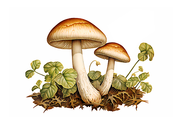 JPG 잎 일러스트 자연 수채화 사람없음 버섯 손그림 국내일러스트 AI일러스트 AI콘텐츠 식물 생태계 파일형식