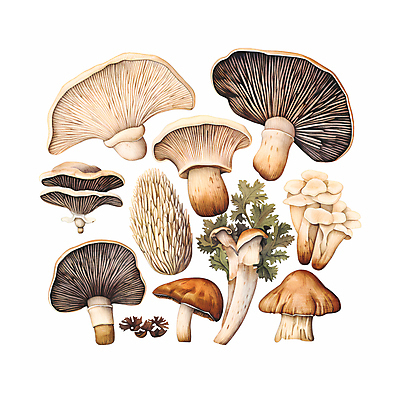 JPG 잎 일러스트 자연 수채화 사람없음 버섯 손그림 국내일러스트 AI일러스트 AI콘텐츠 식물 생태계 파일형식