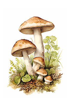 JPG 잎 일러스트 자연 수채화 사람없음 버섯 손그림 국내일러스트 AI일러스트 AI콘텐츠 식물 생태계 파일형식