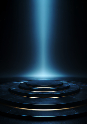 JPG 편집이미지 백그라운드 사람없음 파란색 빛 공간 무대 원형 단상 시상 시상식 포디움 편집실사 AI포토 AI콘텐츠 도형 컬러 CG 파일형식