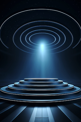 JPG 편집이미지 백그라운드 사람없음 파란색 빛 공간 무대 원형 단상 시상 시상식 포디움 편집실사 AI포토 AI콘텐츠 도형 컬러 CG 파일형식