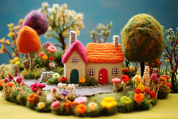 JPG 나무 편집이미지 꽃 주택 사람없음 정원 공예 디지털합성 양모 펠트 아기자기 편집실사 AI포토 AI콘텐츠 식물 컨셉 취미 건물 직물 CG 파일형식 천_직물