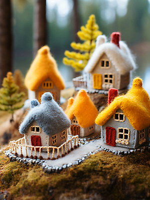 JPG 편집이미지 주택 사람없음 정원 작음 공예 디지털합성 양모 펠트 아기자기 편집실사 AI포토 AI콘텐츠 컨셉 취미 건물 직물 크기 CG 파일형식 천_직물