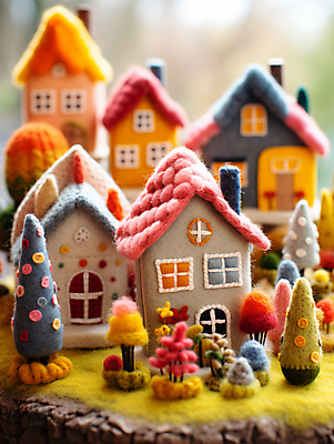 JPG 나무 편집이미지 주택 사람없음 마을 정원 공예 디지털합성 양모 펠트 아기자기 편집실사 AI포토 AI콘텐츠 식물 컨셉 취미 건물 직물 CG 파일형식 천_직물