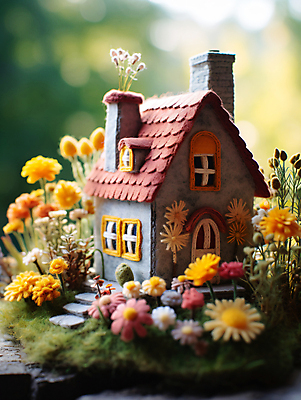 JPG 편집이미지 꽃 주택 사람없음 계단 정원 공예 디지털합성 양모 펠트 아기자기 편집실사 AI포토 AI콘텐츠 식물 컨셉 취미 건물 직물 CG 파일형식 천_직물