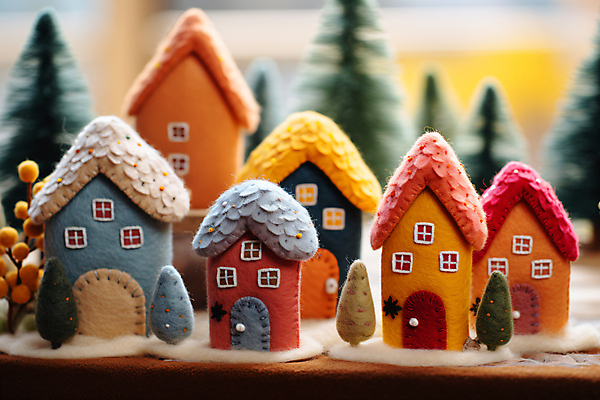 JPG 나무 편집이미지 주택 사람없음 정원 공예 디지털합성 양모 펠트 아기자기 편집실사 AI포토 AI콘텐츠 식물 컨셉 취미 건물 직물 CG 파일형식 천_직물