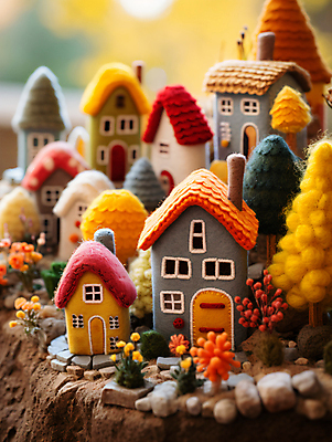 JPG 나무 편집이미지 주택 사람없음 마을 정원 공예 디지털합성 양모 펠트 아기자기 편집실사 AI포토 AI콘텐츠 식물 컨셉 취미 건물 직물 CG 파일형식 천_직물