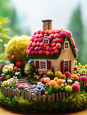 JPG 편집이미지 꽃 주택 사람없음 계단 정원 공예 디지털합성 양모 펠트 아기자기 편집실사 AI포토 AI콘텐츠 식물 컨셉 취미 건물 직물 CG 파일형식 천_직물