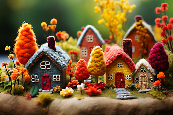 JPG 편집이미지 단풍나무 주택 사람없음 마을 정원 가을 공예 디지털합성 양모 펠트 아기자기 편집실사 AI포토 AI콘텐츠 나무 계절 컨셉 단풍 취미 건물 직물 CG 파일형식 천_직물