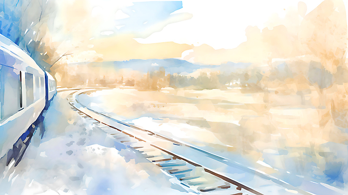 JPG 구름 백그라운드 설경 겨울 일러스트 하늘 수채화 산 풍경 사람없음 설원 기찻길 기차 추위 눈 번짐 겨울풍경 눈덮임 국내일러스트 AI일러스트 AI콘텐츠 자연요소 계절 육상교통 컨셉 날씨 대중교통 눈_날씨 파일형식 효과