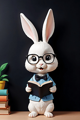 JPG 동물 편집이미지 한마리 교육 안경 인형 들기 사람없음 책 독서 피규어 토끼 토끼캐릭터 안경낌 편집실사 AI컴퓨터그래픽 AI콘텐츠 1 잡화 동물캐릭터 포유류 모션 반려동물 미니어처 CG 파일형식