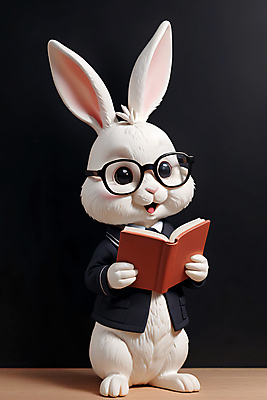 JPG 동물 편집이미지 한마리 교육 안경 인형 들기 사람없음 책 독서 피규어 토끼 토끼캐릭터 안경낌 편집실사 AI컴퓨터그래픽 AI콘텐츠 1 잡화 동물캐릭터 포유류 모션 반려동물 미니어처 CG 파일형식