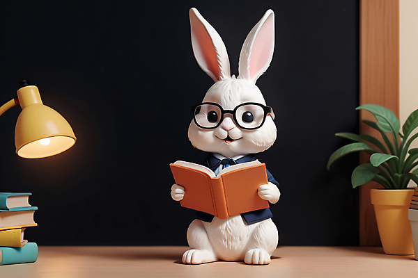 JPG 동물 편집이미지 한마리 교육 화분 안경 인형 들기 사람없음 책 독서 피규어 스탠드 토끼 토끼캐릭터 안경낌 편집실사 AI컴퓨터그래픽 AI콘텐츠 1 잡화 동물캐릭터 포유류 모션 조명 반려동물 미니어처 CG 파일형식