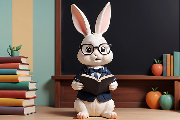 JPG 동물 편집이미지 한마리 교육 안경 인형 들기 사람없음 책 독서 칠판 피규어 토끼 토끼캐릭터 안경낌 편집실사 AI컴퓨터그래픽 AI콘텐츠 1 잡화 동물캐릭터 포유류 모션 반려동물 미니어처 CG 파일형식