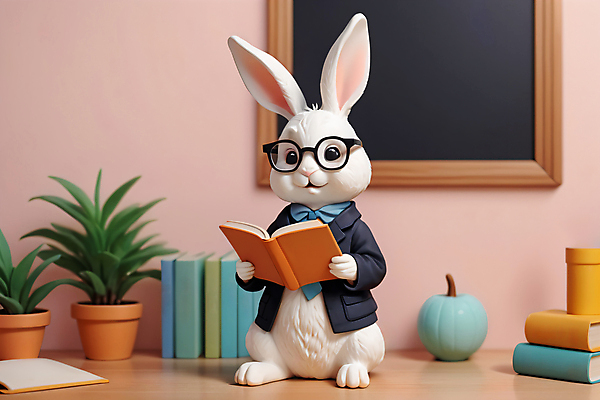 JPG 동물 편집이미지 한마리 교육 화분 안경 인형 들기 사람없음 책 독서 피규어 토끼 토끼캐릭터 안경낌 편집실사 AI컴퓨터그래픽 AI콘텐츠 1 잡화 동물캐릭터 포유류 모션 반려동물 미니어처 CG 파일형식