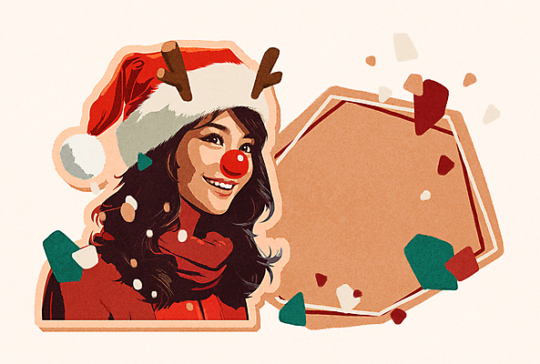 PSD 여자 스티커 크리스마스 일러스트 산타모자 산타옷 프레임 한명 미소 상반신 성인 빨간색 산타클로스 갈색 빈티지 빨간코 사슴뿔 성인여자한명만 카피스페이스 키치 국내일러스트 모자_잡화 1 옷 기념일 컬러 컨셉 뿔 표정 사람 공백 여자한명만 성인여자만 파일형식