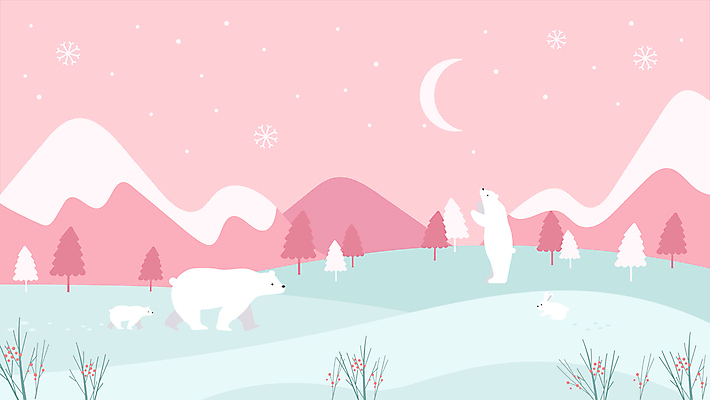 나무 동물 분홍색 백그라운드 겨울 자연 산 풍경 사람없음 설원 달 눈 토끼 눈송이 초승달 백곰 모션그래픽 MP4 MOV 자연요소 식물 계절 컬러 곰 포유류 날씨 눈_날씨 반려동물 생태계 동영상 파일형식