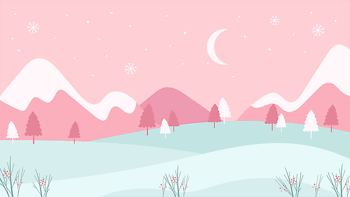 나무 분홍색 백그라운드 겨울 자연 산 풍경 사람없음 설원 달 눈 눈송이 초승달 모션그래픽 MP4 MOV 자연요소 식물 계절 컬러 날씨 눈_날씨 생태계 동영상 파일형식