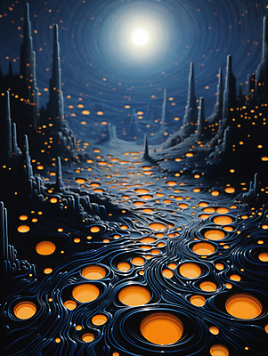 JPG 편집이미지 추상 사람없음 빛 달 원형 신비 남색 달빛 디지털합성 편집소스 이미지편집 편집실사 AI컴퓨터그래픽 AI콘텐츠 자연요소 도형 컬러 컨셉 무늬 CG 파일형식