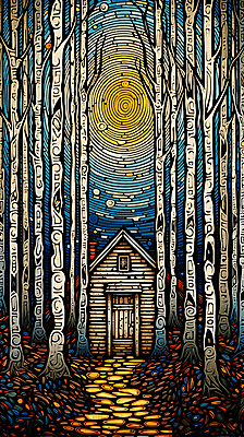 JPG 나무 편집이미지 길 낙엽 하늘 풍경 사람없음 태양 빈티지 숲 오두막 디지털합성 판화 편집소스 편집실사 자연요소 식물 컨셉 잎 미술 CG 파일형식