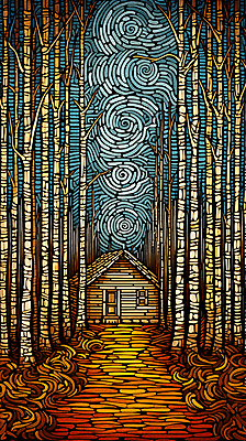 JPG 나무 편집이미지 길 낙엽 하늘 풍경 사람없음 빈티지 숲 오두막 디지털합성 판화 편집소스 편집실사 식물 컨셉 잎 미술 CG 파일형식