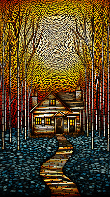 JPG 나무 편집이미지 길 하늘 풍경 사람없음 태양 빈티지 숲 오두막 디지털합성 판화 편집소스 편집실사 자연요소 식물 컨셉 미술 CG 파일형식