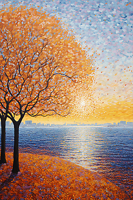 JPG 바다 백그라운드 단풍 일러스트 단풍나무 해변 사람없음 건물 태양 가을풍경 가을 도시 점묘화 국내일러스트 AI일러스트 AI콘텐츠 자연요소 나무 건축물 계절 잎 미술 풍경 파일형식 가을_계절